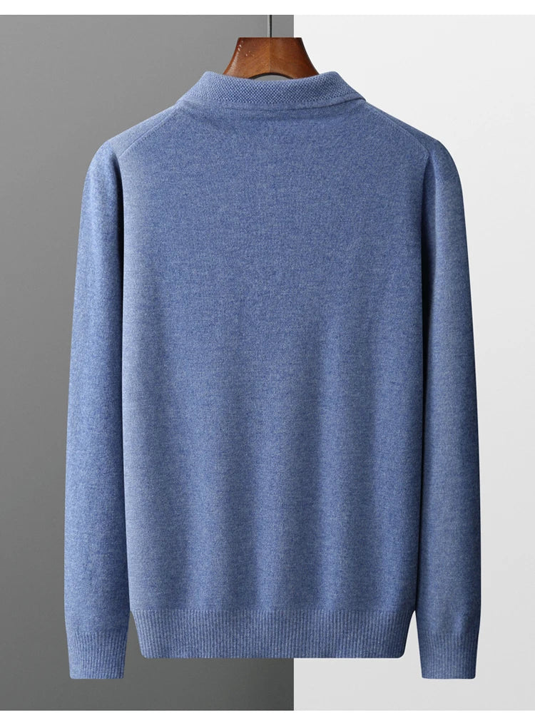 2025 Men's Autumn And Winter 100% Merino Pure Wool Knitted Sweater Men's Business Casual Knitted Polo Collar Pullover Top YJ1815.