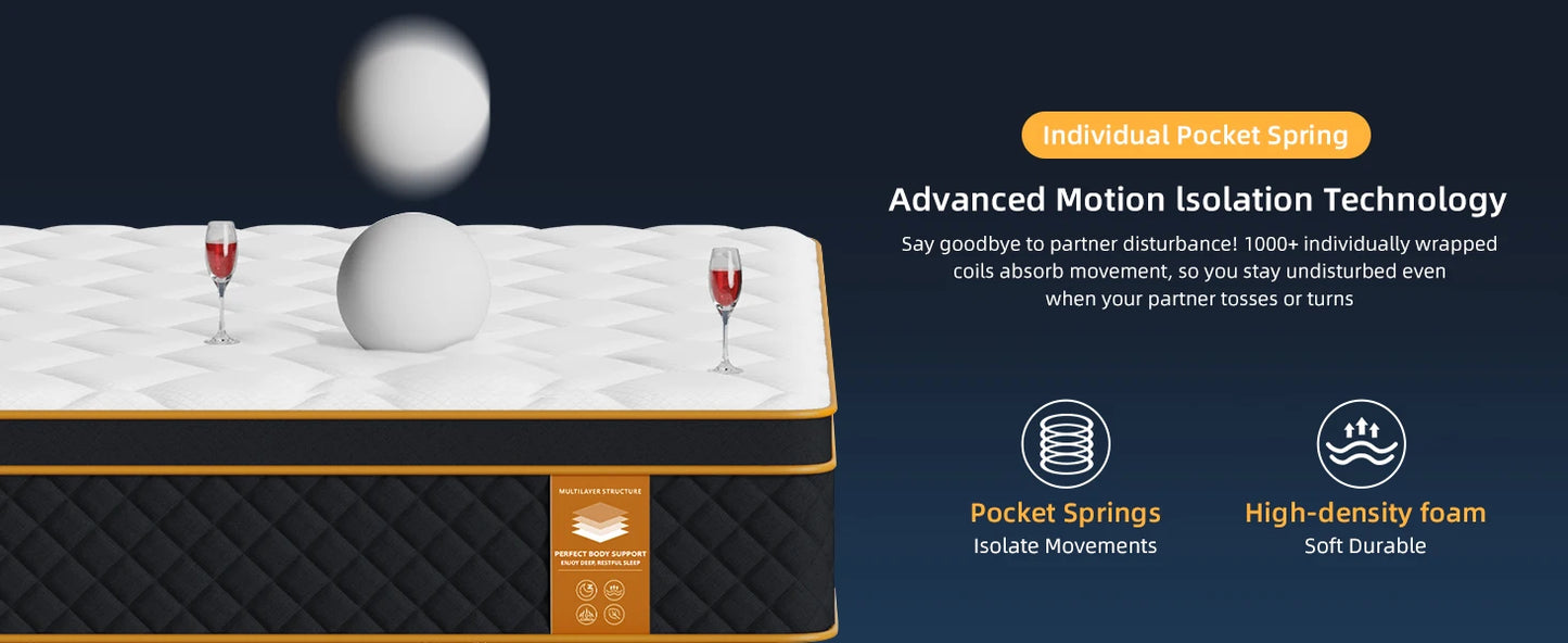 SKSBTF Memory-Schaum-Matratze, 25 cm dick, Taschenfederkernmatratze, Hybrid, atmungsaktiv, Anti-Milben, geräuschlos, Erwachsene, Schlafzonenunterstützung