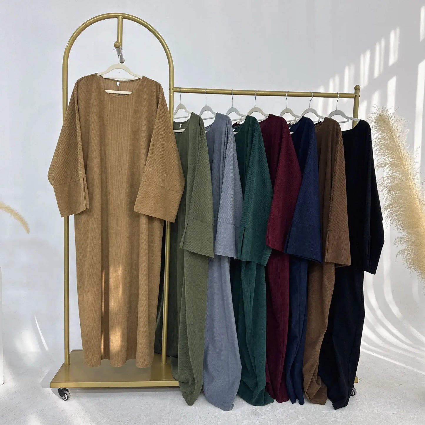 Muslim Abaya 2024 Arabic Women Corduroy Dress Ramadan Modest Cardigan.