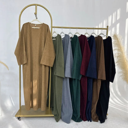 Muslim Abaya 2024 Arabic Women Corduroy Dress Ramadan Modest Cardigan.