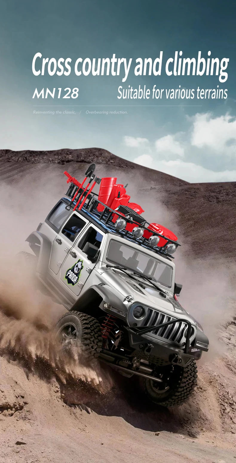 1/12 MN128 RC Car 4WD Jeep Model 2.4G Remote Control LED Light 4X4 Off Road 4WD Climbing RC Truck Electric Toy Car Gift for Boy.