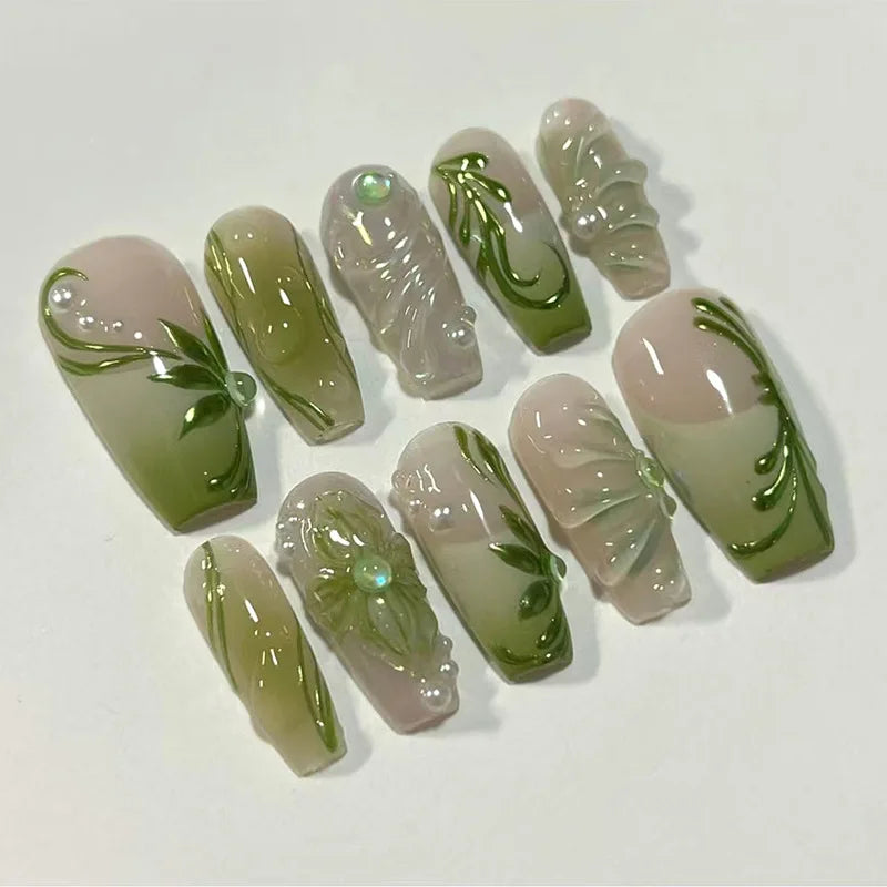 24Pcs Peach Blossom Press on Nails Cat's Eye Nude Glitter False Nail for Women&Girl Spring and Summer Detachable Wearable Nail.