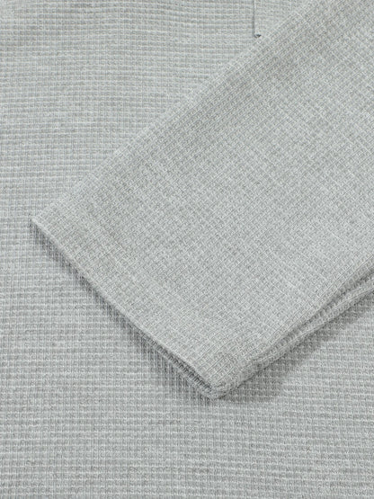 Men's Waffle Check Stand-Up Collar Semi-Casual Business Suit Two-Piece Set Button-Down Top with Comfortable Trousers