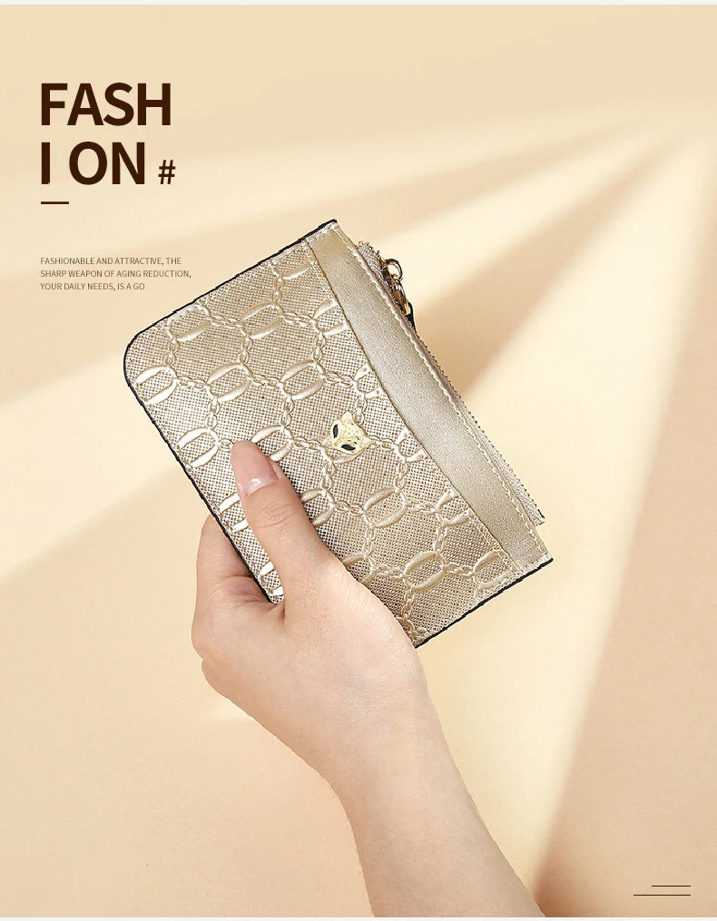 FOXER Split Leather Women's Card Holder Wallet Fashion Anti-theft Thin Wallet Mini Clutch Bag Ladies Short Coin Wallet Purse.