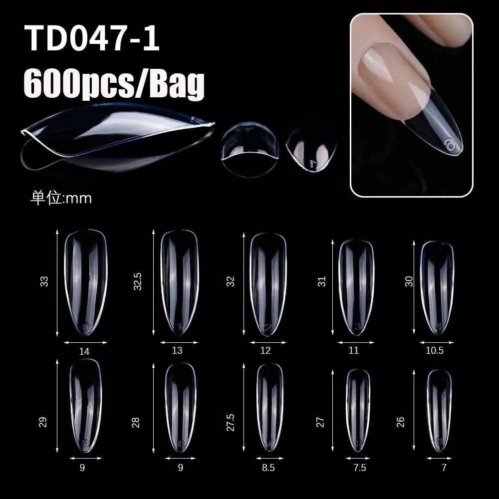 500/600pcs Long Pointed Fake Nail Tips Stiletto Half Cover French Acrylic UV Gel False Nail Extension Press On Nails Manic Tool