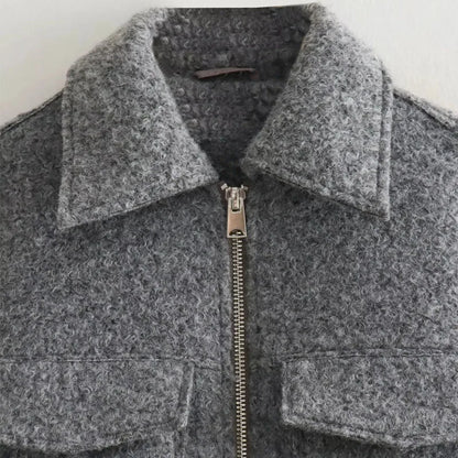 MUJER Kurze Tweed-Jacken für Damen, Herbst-Winter-Kurzmanteljacke, Damen-Reißverschluss-Crop-Jacke für die Halbsaison, Damen, neu in Oberbekleidung.