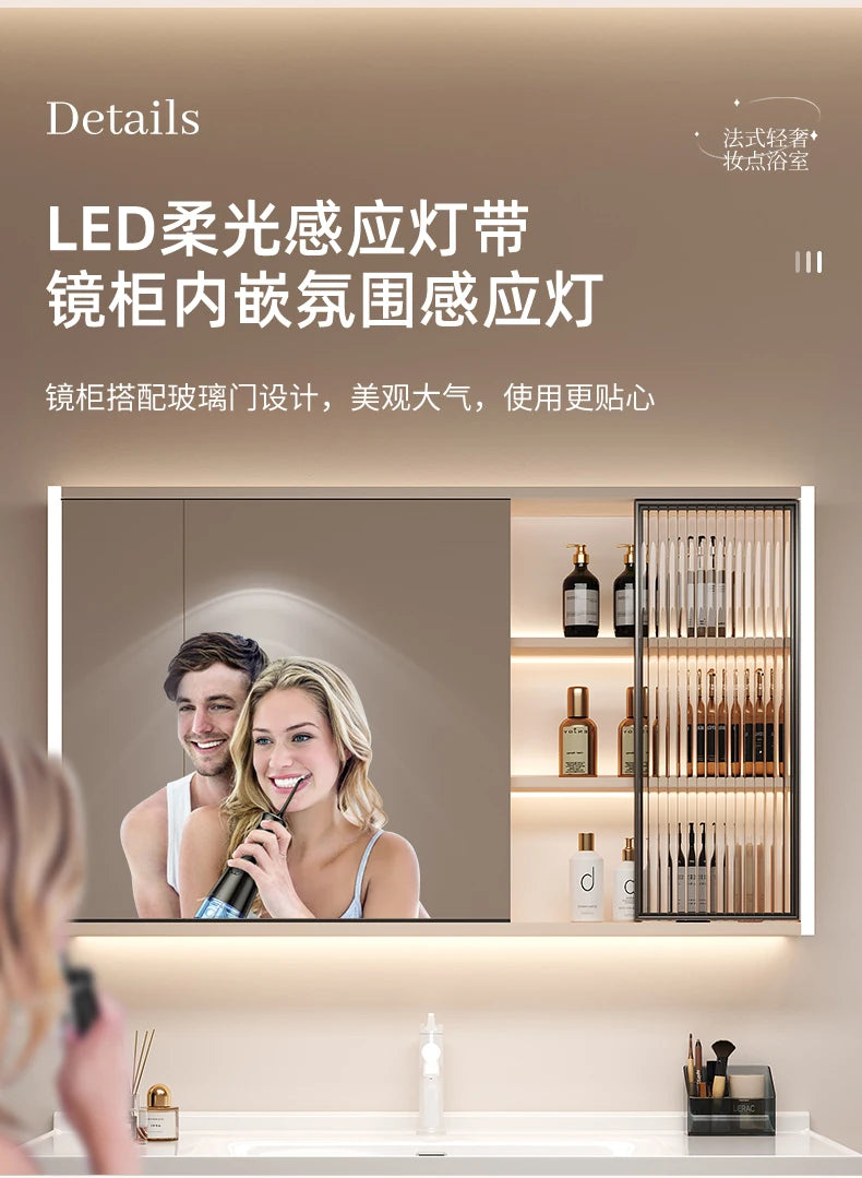 Cremefarbener Wind-Badezimmerschrank, integriertes Waschbecken aus Keramik, WC-Waschbecken-Kombination