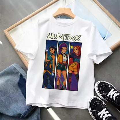 Summer 2025 New KPop Demon Hunters Kids Girls Boys T-shirt Children's Clothing T Shirt Casual O-Neck Short Sleeve Tops.