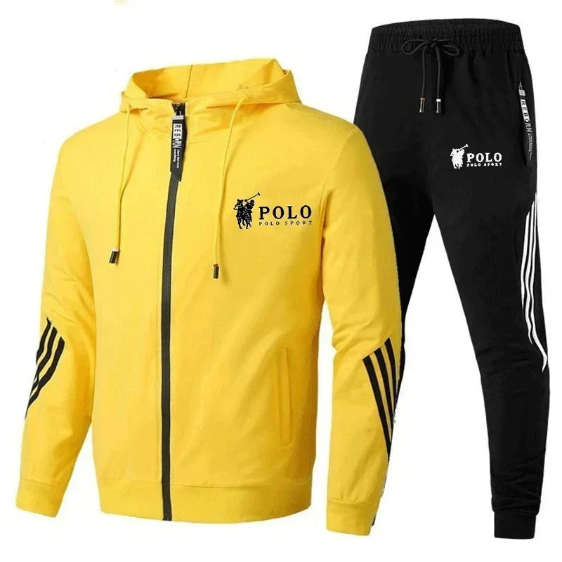 Men's printed zipper hooded sweatshirt + long pants 2-piece set, fashionable sportswear, new product, fitness jogging suit set.