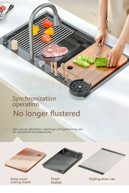 Wasserfall-Küchenspüle aus Edelstahl, extra groß, mit einem Schlitz, multifunktionale Geschirrspülbecken, Unterbaubecken, Tassenwascher