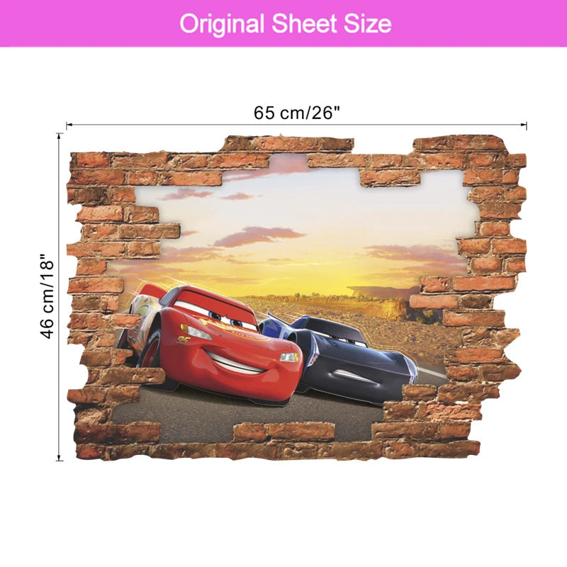 3d Macqueen Cars Broken Hole Wall Sticker For Kids Bedroom Home Decoration Cartoon Anime Mural Art Pvc Movie Poster Boys Decals.