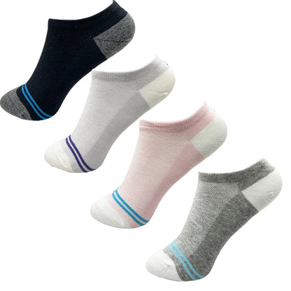4 Pairs Cotton Women's Boat Socks No Show Socks Set for Lady White Invisible Cotton Socks Pack Pink Black Breathable Summer