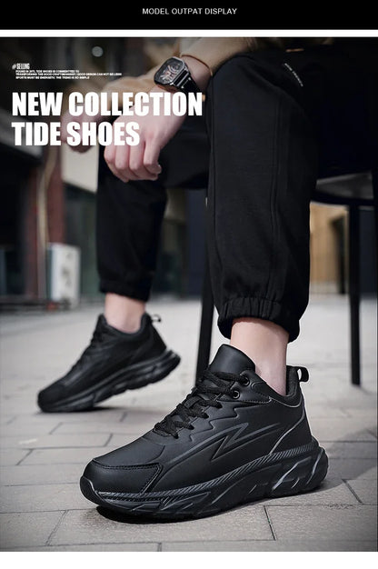 Black Leather Shoes for Men Height Increasing Winter Fashion Sneakers Plus Fur Warm Outdoor Cotton Casual Shoes Men Shoe Size 48.
