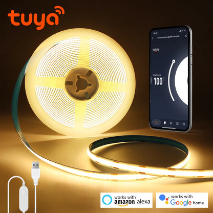 Tuya Wifi RGB /White/Warm White COB LED Strip Light Silica Gel Tube Tape Linear Dimmable Lighting work with Alexa Google Home
