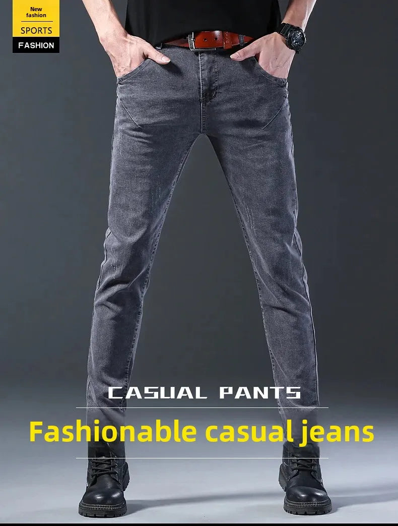 Frühling Herbst Xintang Denim Jeans Herren Slim Fit Casual Trendy Modische Alltagskleidung Blau Gerade Bein Hosen Elastische Taille