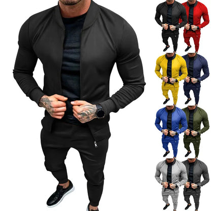 Amazon 2024 European and American men's clothing fitness sports trend outdoor leisure men's zipper suit.
