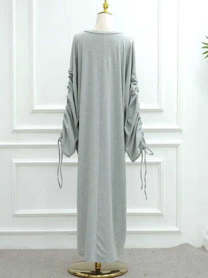 Muslim Women Arabic Dubai Abaya Drawstring sleeves Long Dress Modest Ramadan Kaftan Robe Femme musulmane Islam Clothing Kebaya.