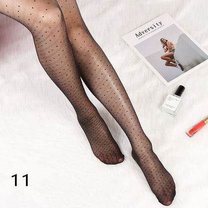 Sexy Women love Dot Embroidery Silk Stocking Thin Vintage Faux Tattoo Thigh Sheer Pantyhose Female Elastic Hosiery girls Tights