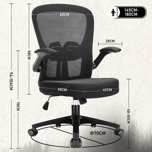 Durrafy Ergonomischer Bürostuhl, Schreibtischstuhl mit verstellbaren Armlehnen, Gaming-Stuhl, Netz-Bürostühle, Schwarz