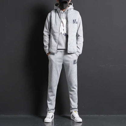 3 Pieces Set Hoodies+Vest+Pants Casual Men's Track Suit Clothing Coats Winter Thick Warm Tracksuit for Men Printed Mens Set Vest.