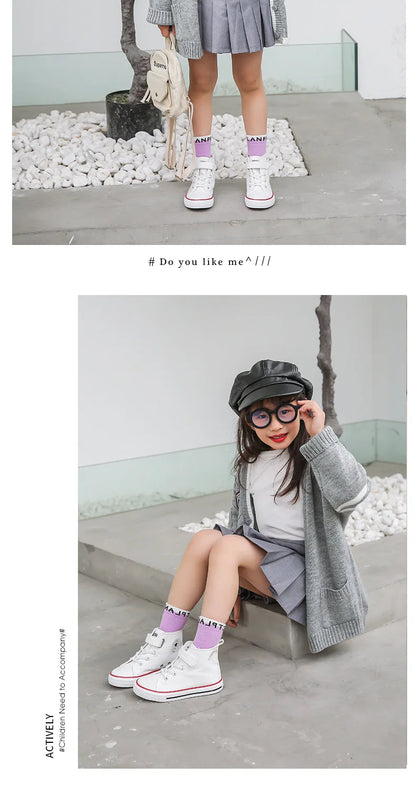 Children Canvas Shoes High-Top Boys and Girls Shoes White Board Shoes Small White Shoes New Kindergarten Baby Cloth Shoes