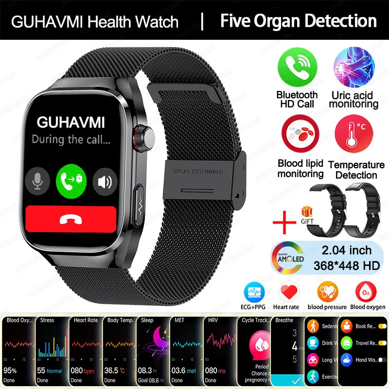 2025 New AI Intelligent Diagnosis ECG+PPG Smartwatch Health Protection Blood Lipids Uric Acid Heart Rate BT Call Smart Watch Men