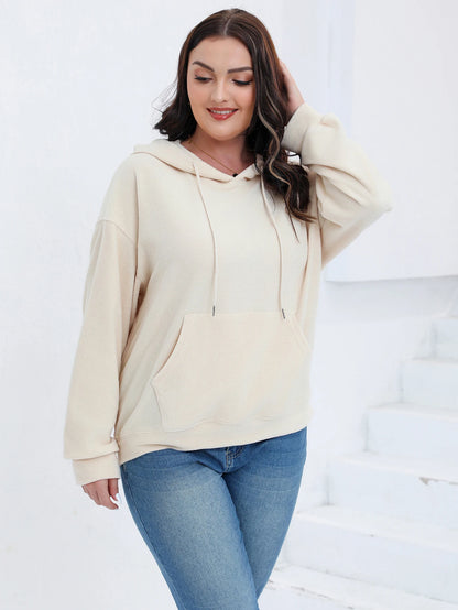 Gibsie Plus Size Frauen Hoodies Herbst Winter solide Kordel zug Kapuze Sweatshirts Känguru Tasche Fleece lässig Frauen Top.