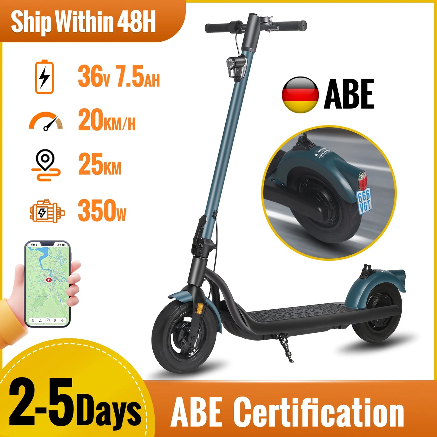 350w Electric Scooter With ABE App 36v Lithium Battery Scooters 20km/h 35km Long Range 10 Inch Tire For Adults Escooter For DE.