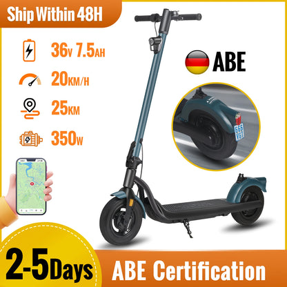 350w Electric Scooter With ABE App 36v Lithium Battery Scooters 20km/h 35km Long Range 10 Inch Tire For Adults Escooter For DE.