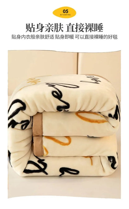 Double-deck Thickening Blanket Winter Dormitory Siesta Plush Fur Quilt Keep Warm Soft Comfortable Coral Fleece Sheet Bed Cover.
