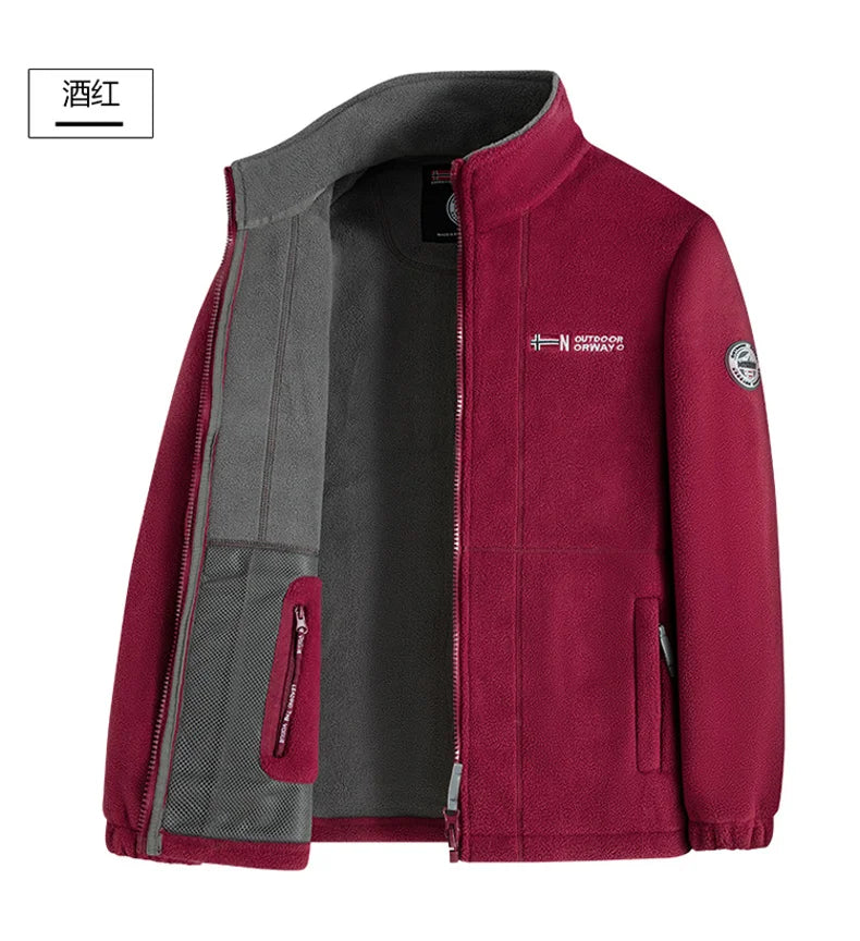 Outdoor Ski Fleece Jacket Men's Autumn And Winter Brand Thick Very Cold Plush Lapel Coat Casual Snow Windproof Sweatshirt Jacket.