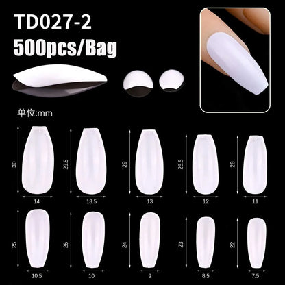 500/600pcs Long Pointed Fake Nail Tips Stiletto Half Cover French Acrylic UV Gel False Nail Extension Press On Nails Manic Tool