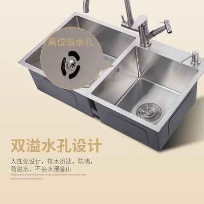 Stainless steel  double sink, kitchen , vegetable basin, thickened countertop and undercounter basin, double basin, dishwasher
