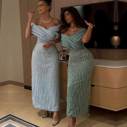 Maßgeschneiderte Ballkleider, klassisch, exquisit, hochwertiges Jersey-Faltenquaste, gerades Midikleid mit V-Ausschnitt, modisches formelles Partykleid.