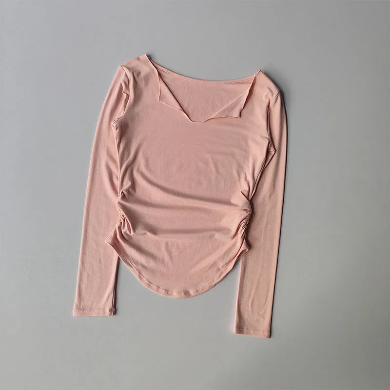 Sports Top Women's Autumn Slim Fit Small V-neck Quick Drying Yoga Clothes Running Fitness Pilates Long Sleeves Outwear T Shirts.