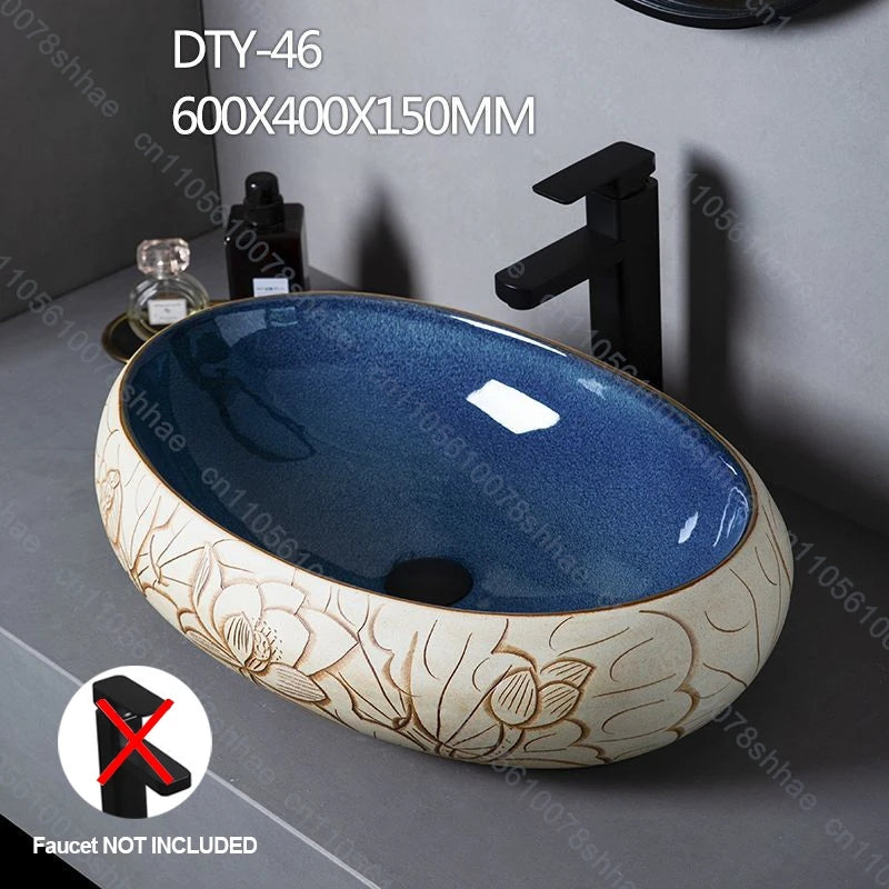Retro Keramik Badezimmer Waschbecken Arbeitsplatte Waschbecken Künstlerische Eitelkeit Schüssel für Zuhause Keramik Gefäß Waschbecken Theke Waschschüssel Vintage