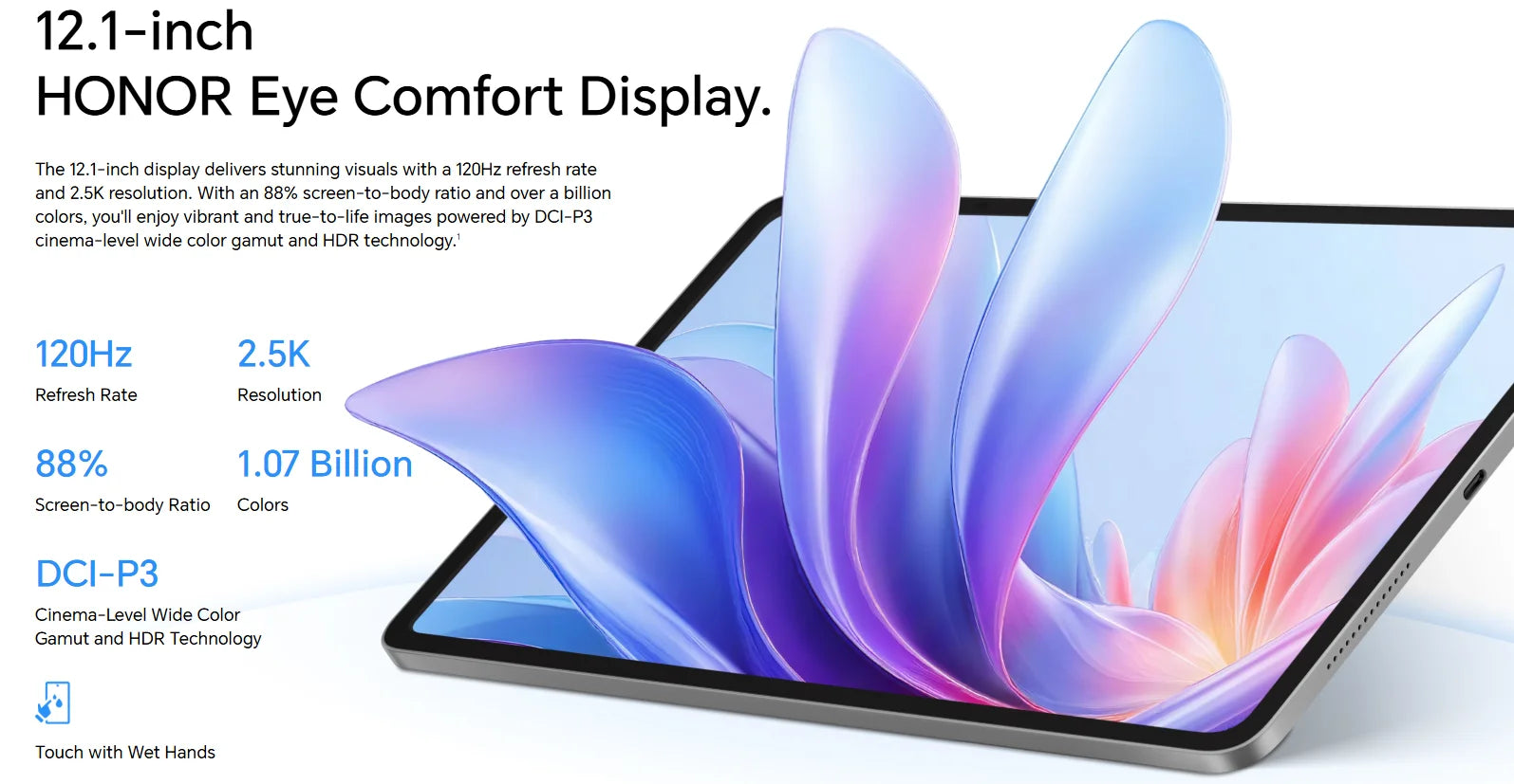 HONOR Pad 10 Tablet 8GB+256GB,12.1-inch 120Hz 2.5K(2560*1600) Display,Snapdragon 7 Gen 3 10100mAh Battery,MagicOS 9.0 (Android 15),8MP camera,WIFI 6,Bluetooth 5.3.