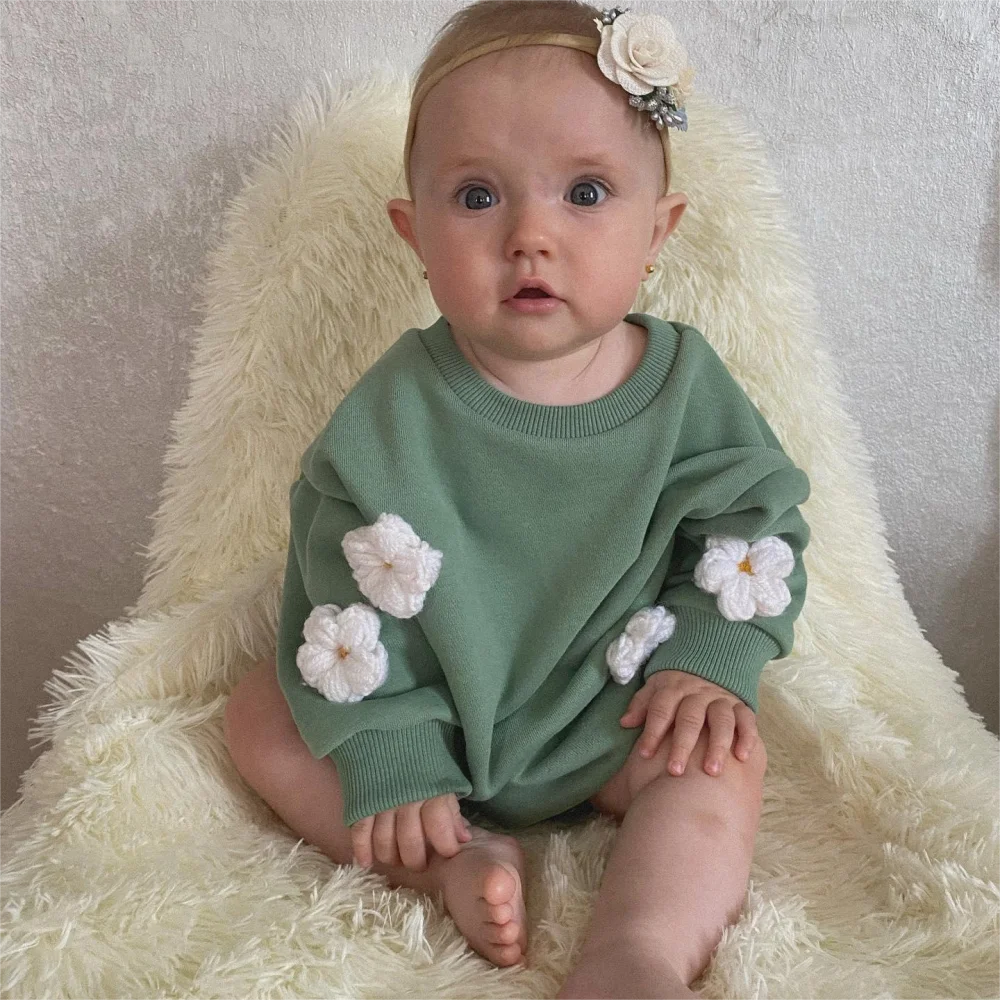 2024 Frühling Baby Kleidung Blumen Sweatshirt Stram pler Baby Mädchen Jungen Langarm Bodysuit Kleidung Neugeborene 0-12 Monate 24m Overall.