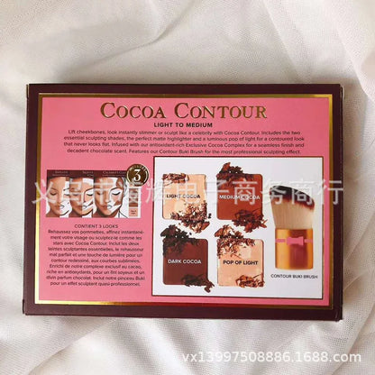 4 Colors Eyeshadow Palette with Brush Facial Contouring Highlight High Quality Female Cosmetic Cute Makeup Palette for Women.