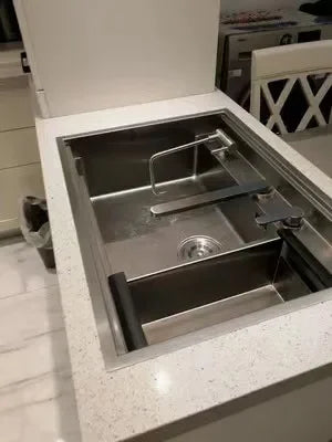 Hidden Stainless Steel Kitchen Sinks Modern Kitchen Accessories with Cover Kitchen Sink Dish Drainer Light Luxury Single Tank L