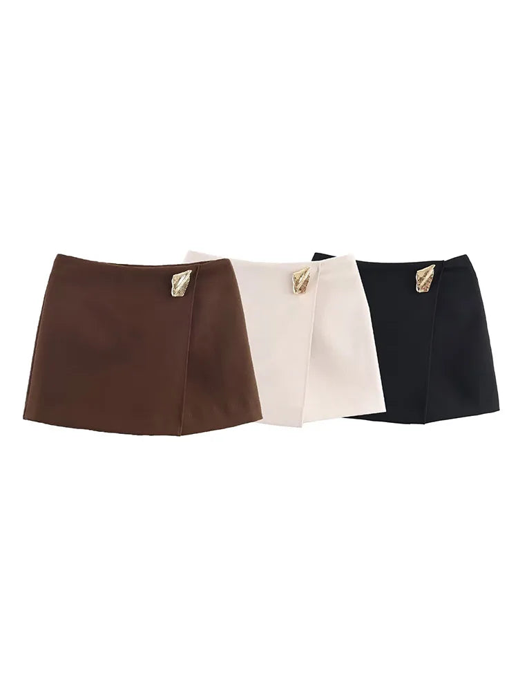 2025 Women Summer Shorts Skirts Casual Solid High Waist Side Zipper Asymmetry Female Elegant Street Shorts Clothing.