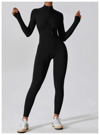 Zipper Long Sleeve Jumpsuit Gym Sportswear Women Yoga Boilersuit Women Sports Jumpsuit Fitness Rompers Stretch Workout Bodysuits