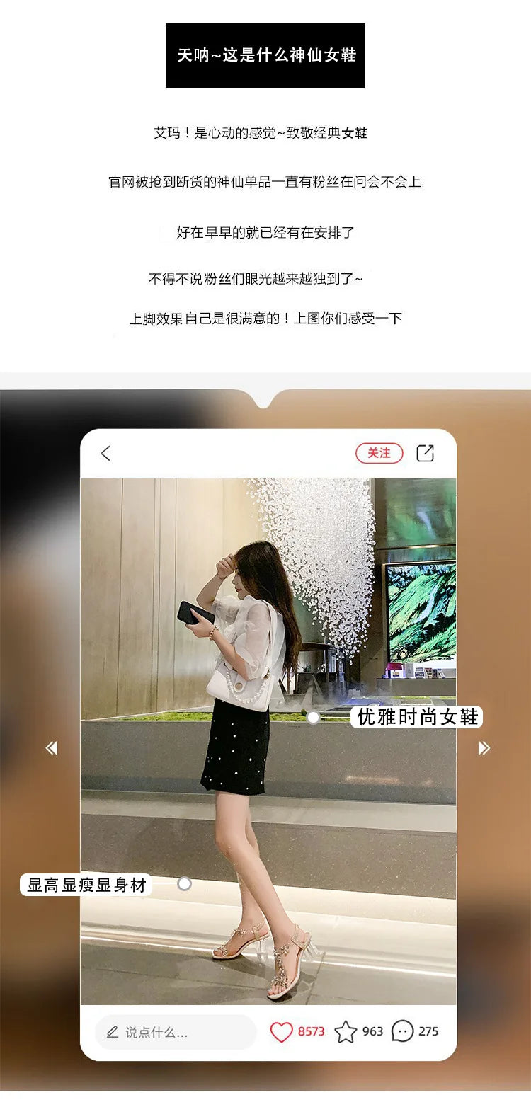 Women;s Sandals Pvc Crystal Flower Shoes for Women Decoration Chunky Heel Sandals Ladies Back Strap Fashion Shoes Female2024.