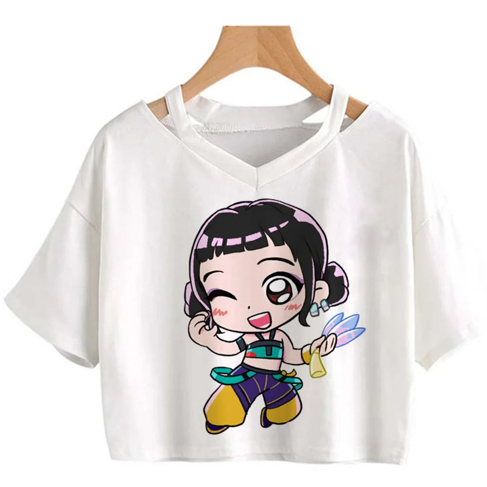 Kpop Demon Hunters Girls O-Neck Casual Women Summer Shirts Crop T-shirt.