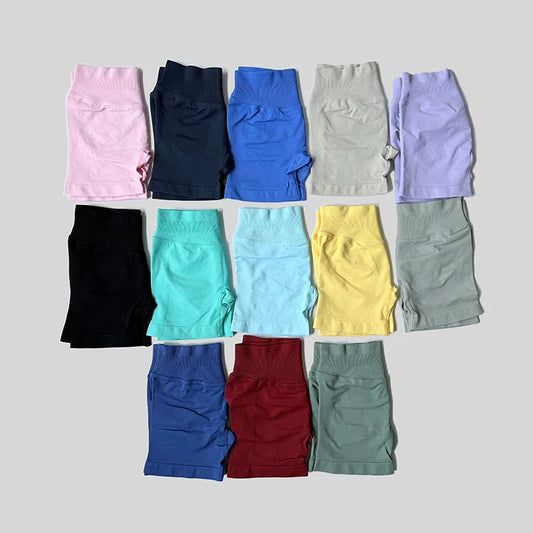 2025 Seamless Yoga Shorts Women Fitness Sports Biker 4.5" Low Ribbed Band Gym Shorts Workout Scrunch Butt Impact Leggings.
