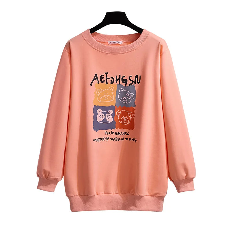 175Kg Plus Größe frauen Fehlschlag 170 Frühling Herbst Neue Lose Rundhals Cartoon Sweatshirt 6XL 7XL 8XL 9XL 10XL 11XL 6 Farben.