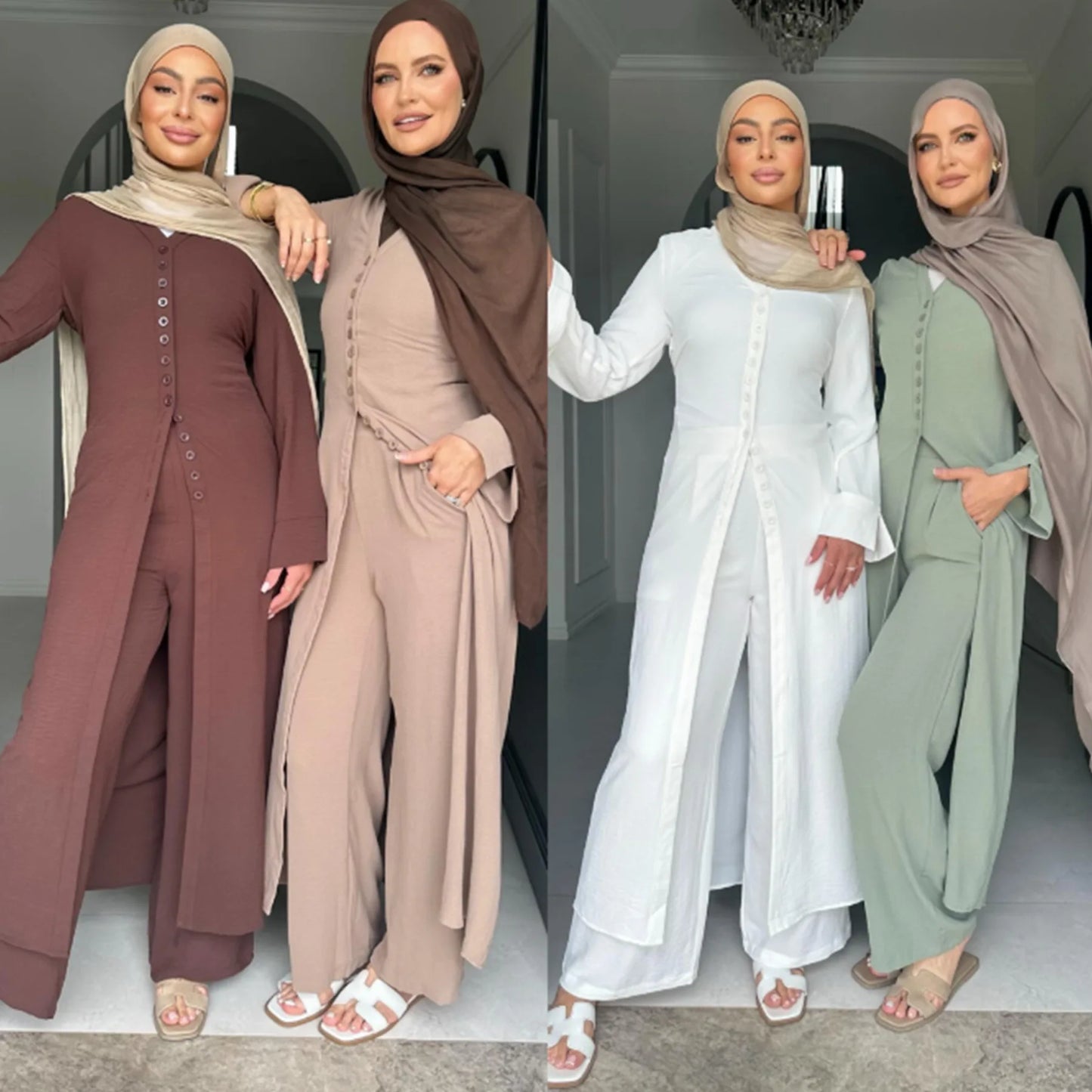 Muslim Abaya Two Piece Muslim Set for Woman Ramadan Dress Islamic.