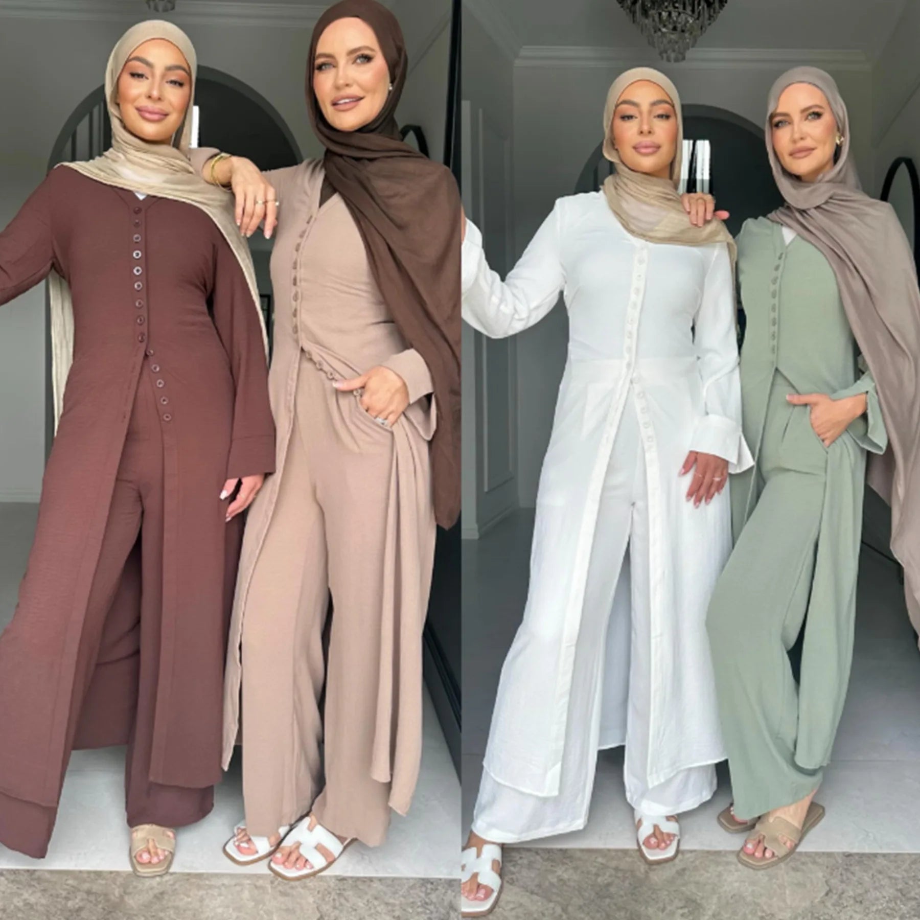Muslim Abaya Two Piece Muslim Set for Woman Ramadan Dress Islamic.