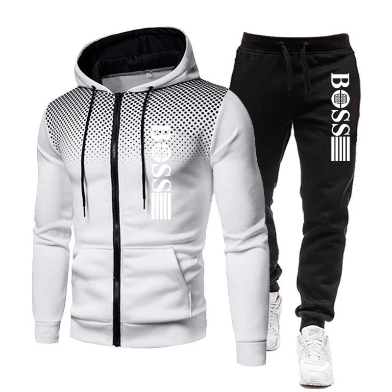 2025 New Men's zippered hoodie + Casual Pants Set for Autumn and Winter fashion Fitness and Warm sportswear Two-piece set.