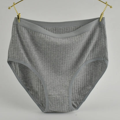 1pc Women's Cotton High Waist Panties – Vertical Stripe Plus Size Underwear Breathable Solid Lingerie Shorts Simple Lady Briefs.